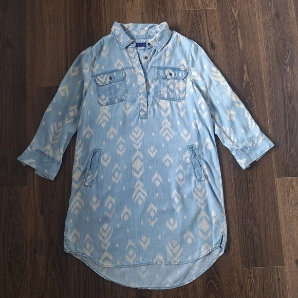 💙 Simply Styled Aztec Print Soft Denim Look Shirt Dress 100% Tencel Size L - Picture 1 of 9